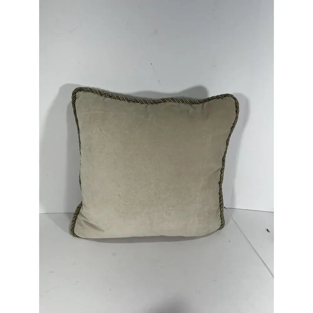 Suede Luxury Calico Corners tweed Trim Tan Square pillow w Feather‎ down insert